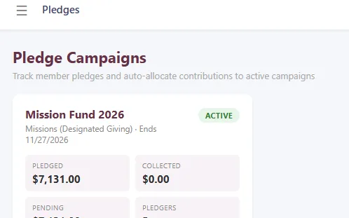 Pledge Campaigns — Track campaigns and auto-allocate contributions