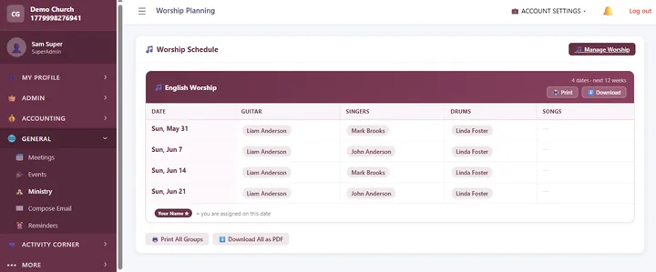 Worship Planning — Plan services and teams, week by week